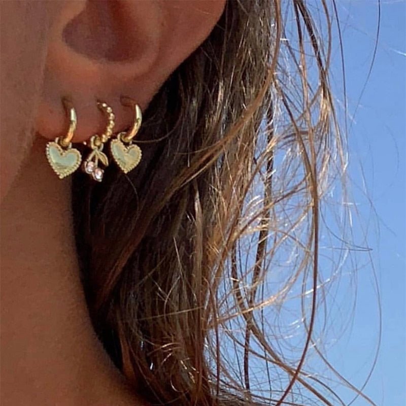 Gold Small Hoop Earrings Cherry Rhinestone Earrings
