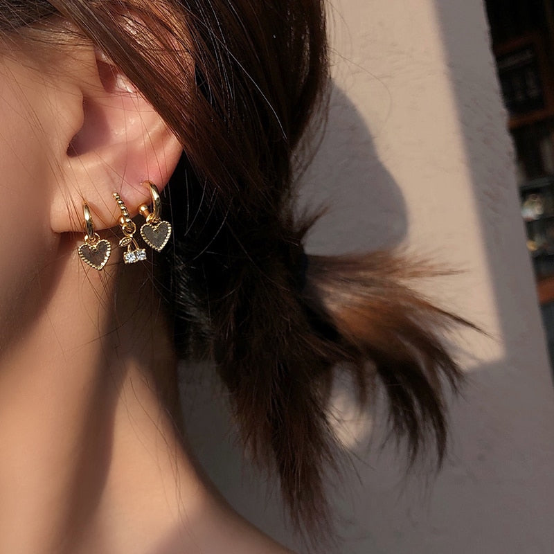 Gold Small Hoop Earrings Cherry Rhinestone Earrings