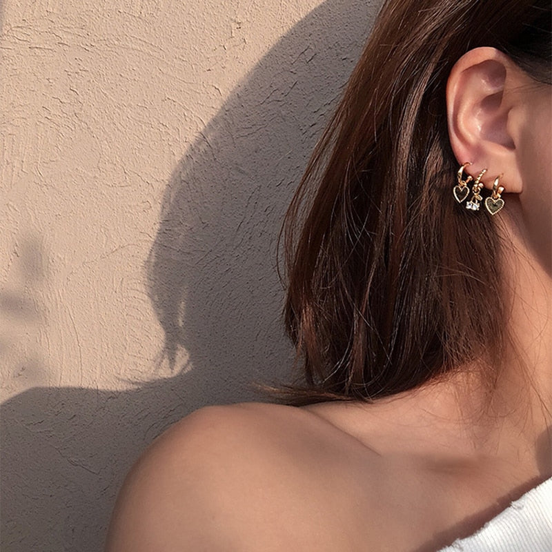 Gold Small Hoop Earrings Cherry Rhinestone Earrings