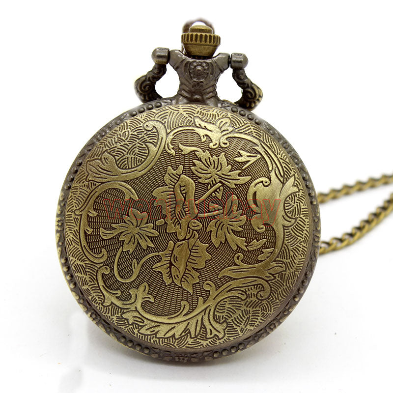 Retro Antique Chinese Zodiac Openwork Pendant Necklace Pocket Fob Watch