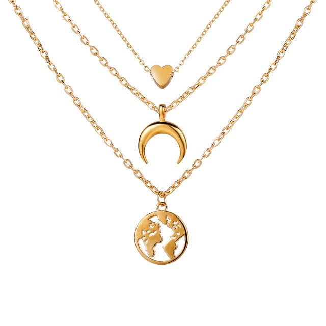 Fashion Multi Layer Lock Portrait Pendants Necklaces
