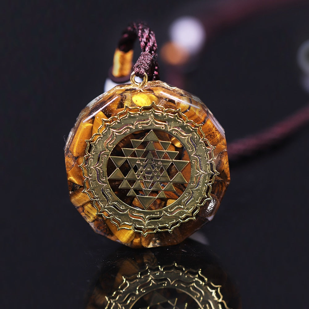 Orgonite Sacred Geometry Tiger Eye  Necklace