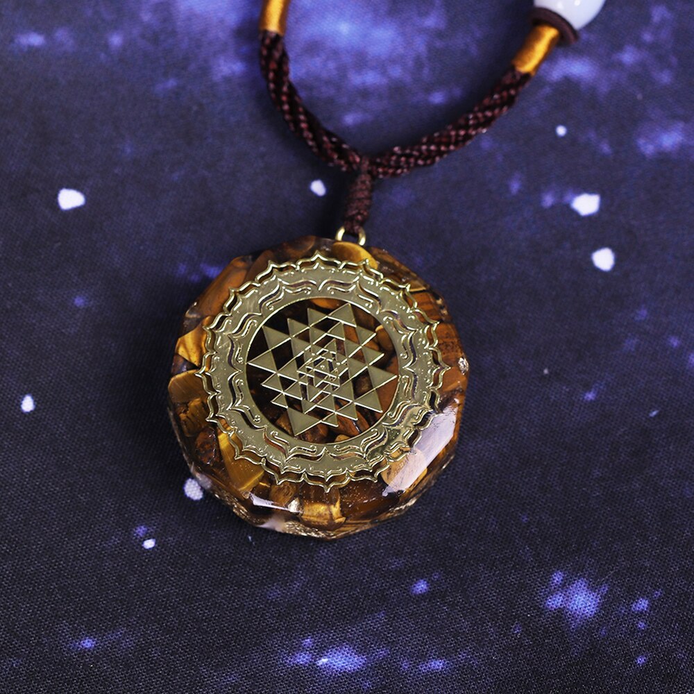 Orgonite Sacred Geometry Tiger Eye  Necklace