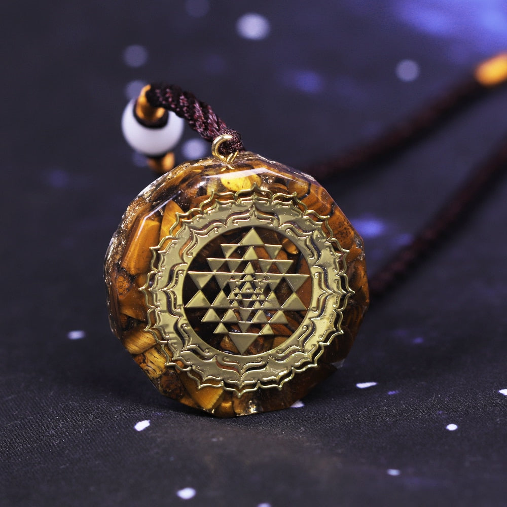 Orgonite Sacred Geometry Tiger Eye  Necklace