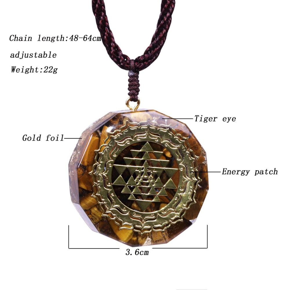 Orgonite Sacred Geometry Tiger Eye  Necklace