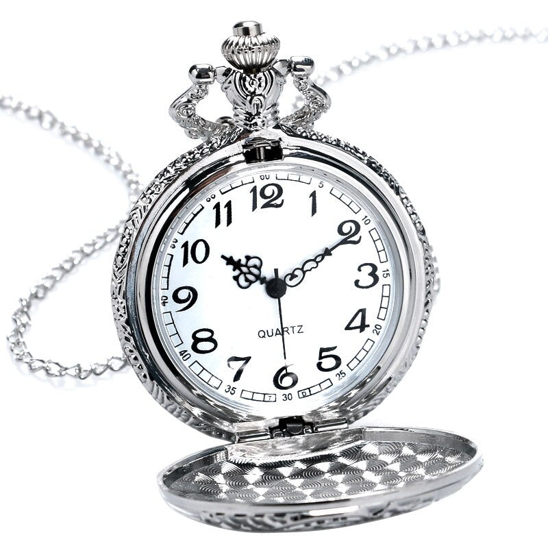 Retro Silver Pocket Watch Train with Flower Relogio De Bolso Quartz Watch