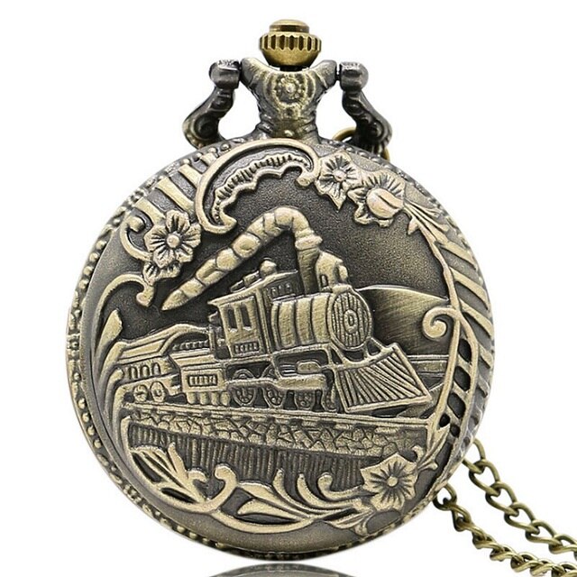Retro Silver Pocket Watch Train with Flower Relogio De Bolso Quartz Watch