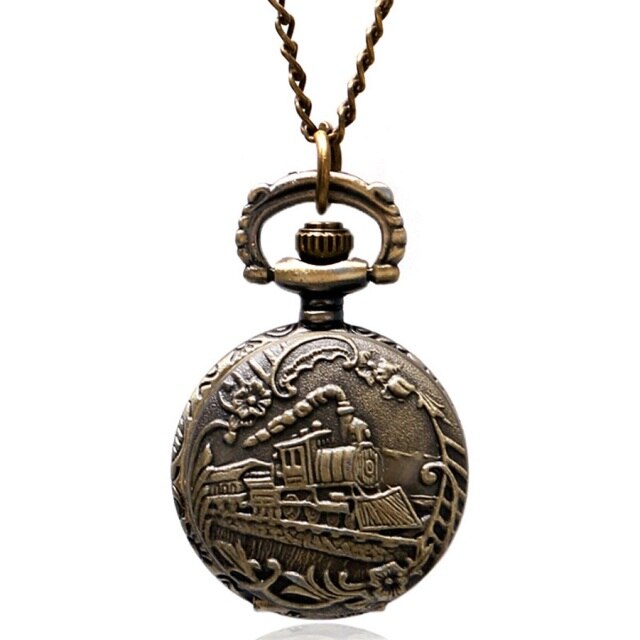 Retro Silver Pocket Watch Train with Flower Relogio De Bolso Quartz Watch