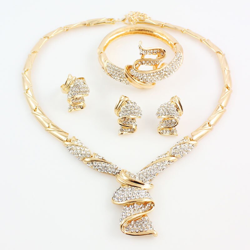 Fashion Gold Color Alloy Rhinestone Wedding Jewelry Sets