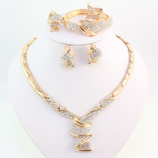 Fashion Gold Color Alloy Rhinestone Wedding Jewelry Sets