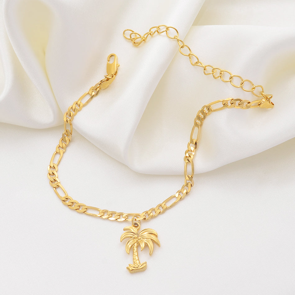 Coconut Tree Anklets Gold Color Jewelry Plant Charm Palm Foot Chains for Women