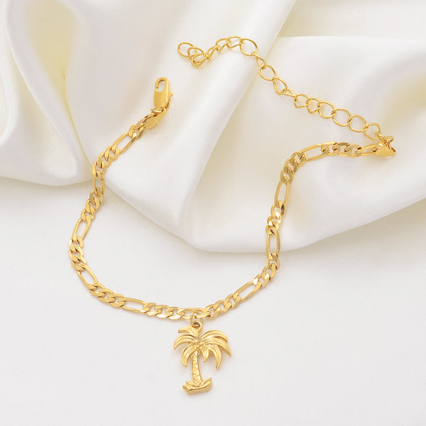 Tobilleras de coco con dije de planta, color dorado, cadenas para el pie con palmeras para mujer