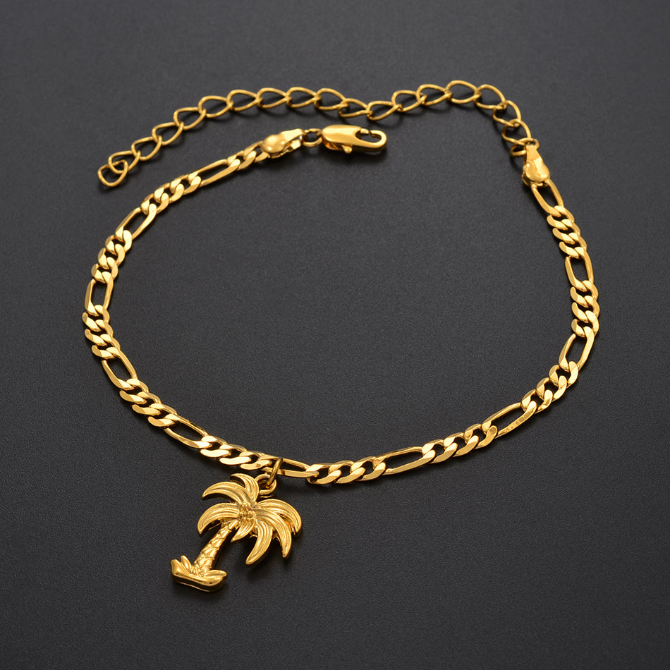 Coconut Tree Anklets Gold Color Jewelry Plant Charm Palm Foot Chains for Women