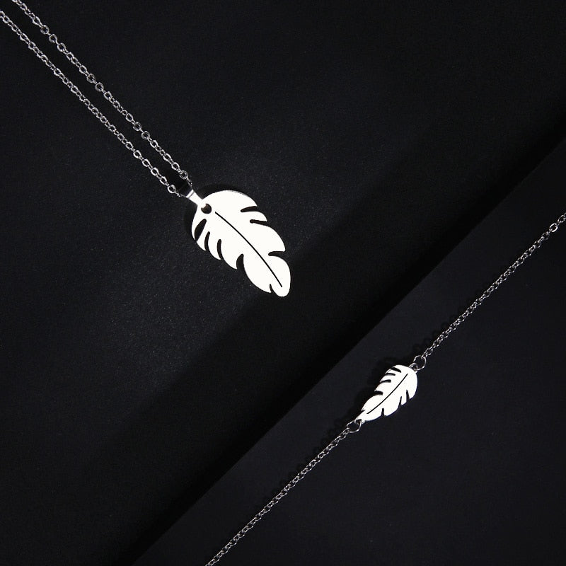 Feather Shape Necklace Bracelet Earring Lover's Sets For Women