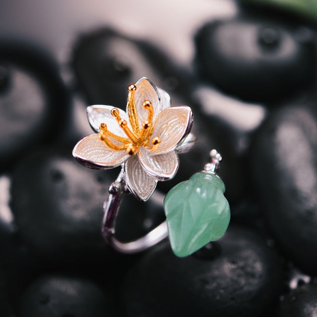 Natural Aventurine Gemstones Flower Ring