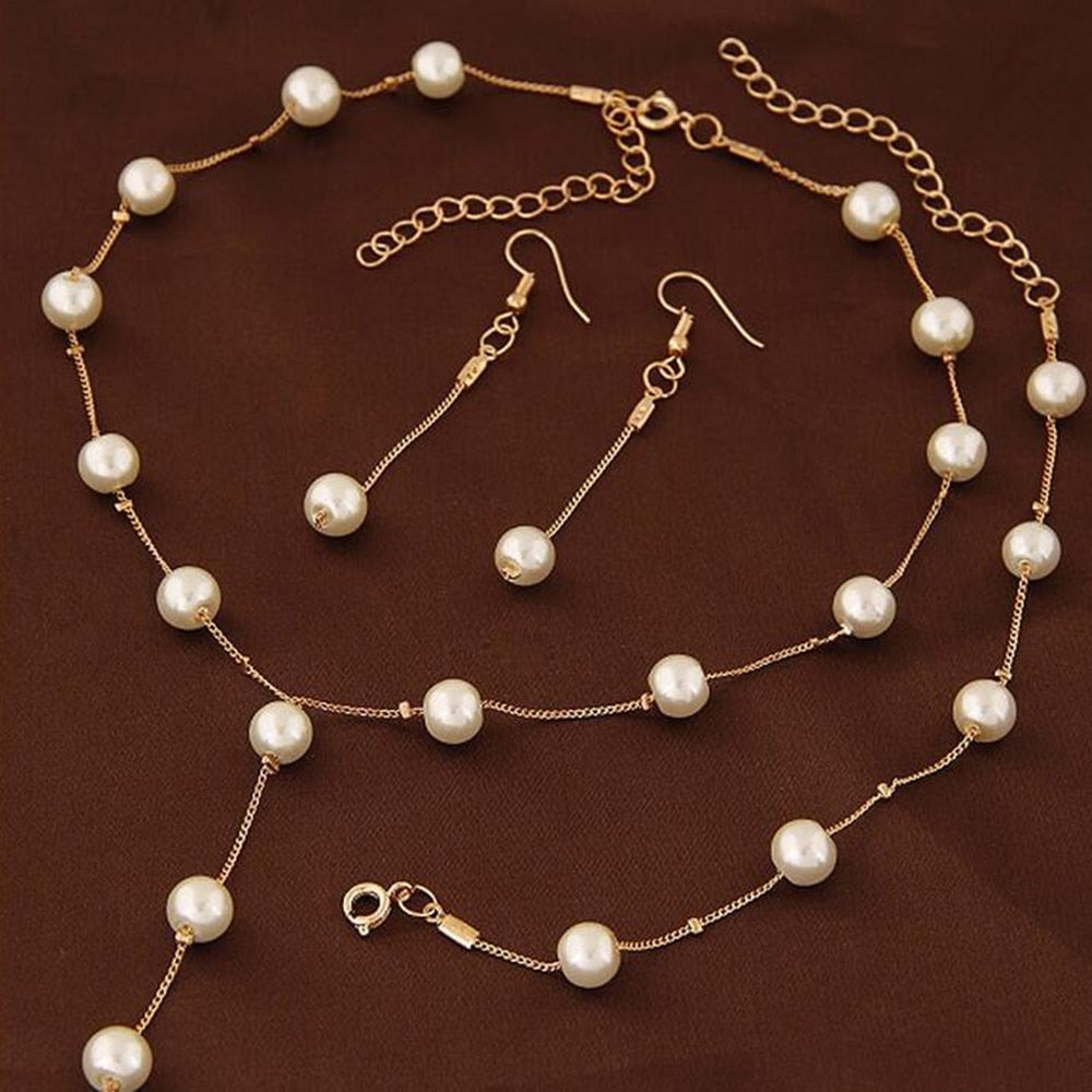 Wedding Jewelry Imitation Pearl Simple Necklace Set