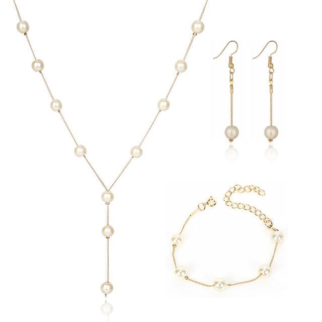 Wedding Jewelry Imitation Pearl Simple Necklace Set
