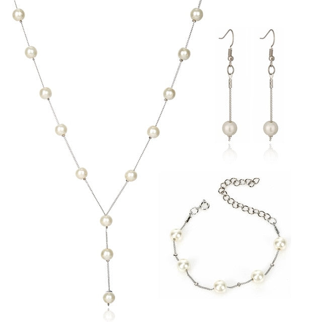 Wedding Jewelry Imitation Pearl Simple Necklace Set