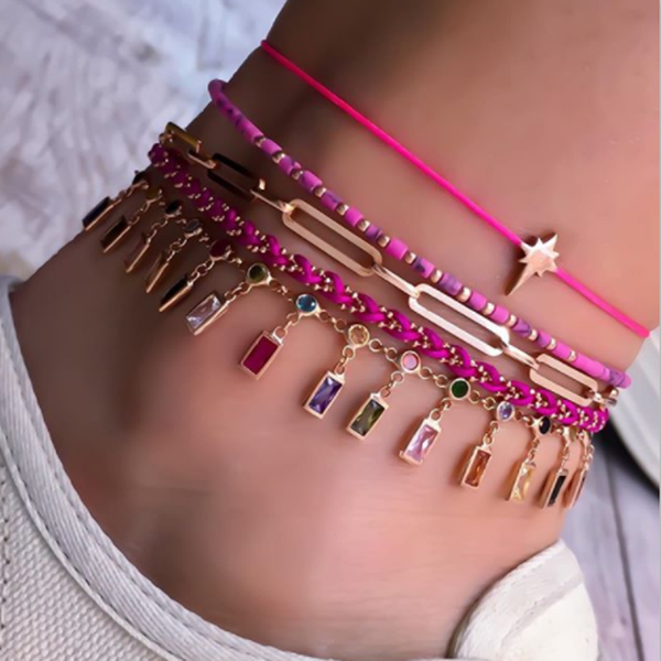 Juego de 5 pulseras tobilleras con borlas de piedras de cristal de colores para mujer