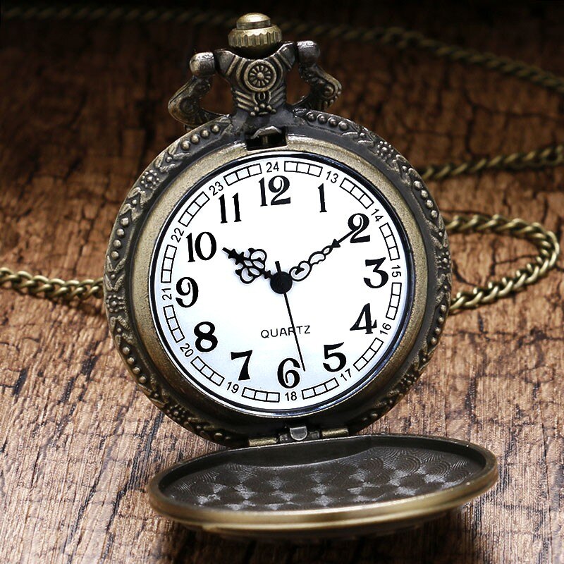 Vintage Bronze Train Front Locomotive 3D Car Truck Pattern Pocket Watch