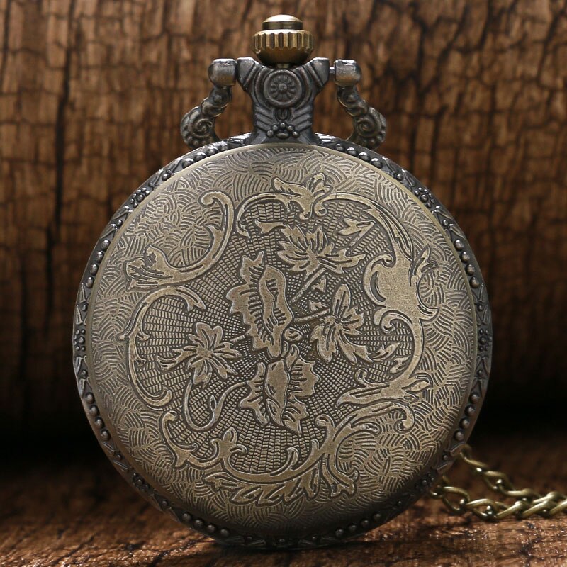 Vintage Bronze Train Front Locomotive 3D Car Truck Pattern Pocket Watch