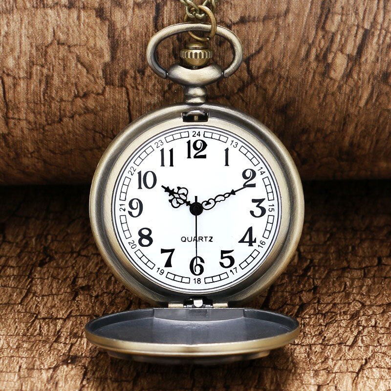 Vintage Bronze Train Front Locomotive 3D Car Truck Pattern Pocket Watch