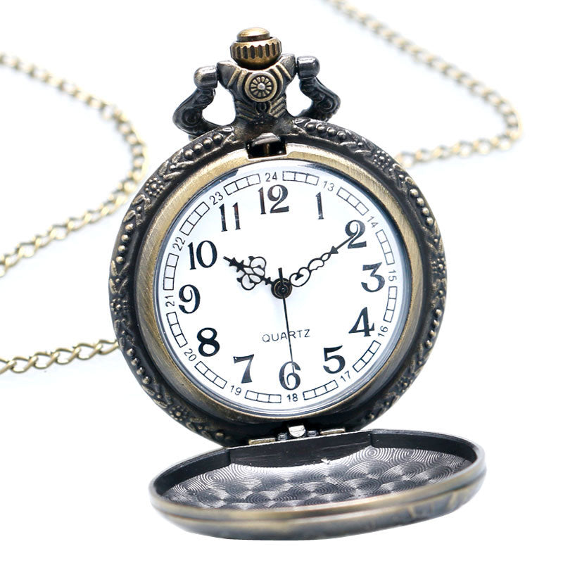 Vintage Bronze Train Front Locomotive 3D Car Truck Pattern Pocket Watch