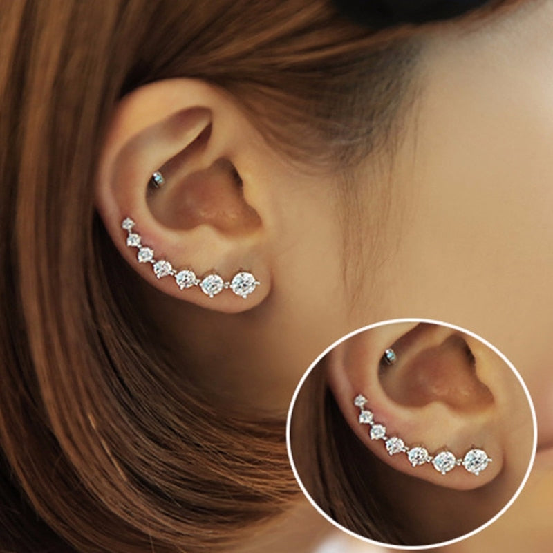 Hypoallergenic Women's Earrings 7 Crystals Ear Cuffs