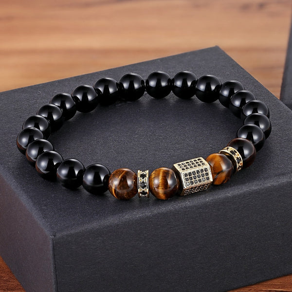 Pulsera de cuentas combinadas de ónix mate y ojo de tigre