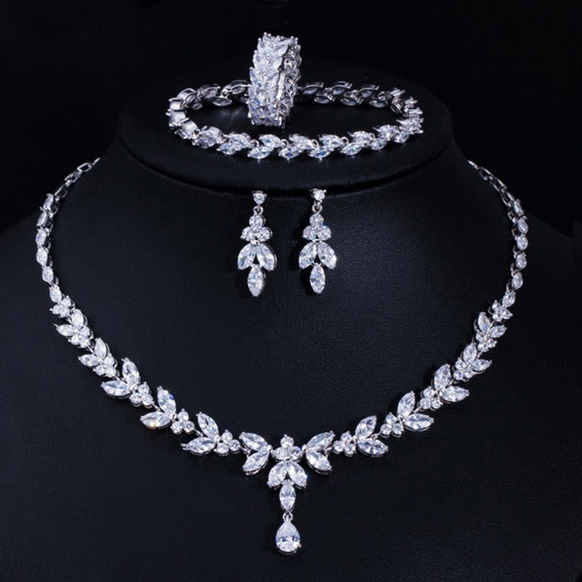 Brilliant Cubic Zircon Necklace Earrings Ring set