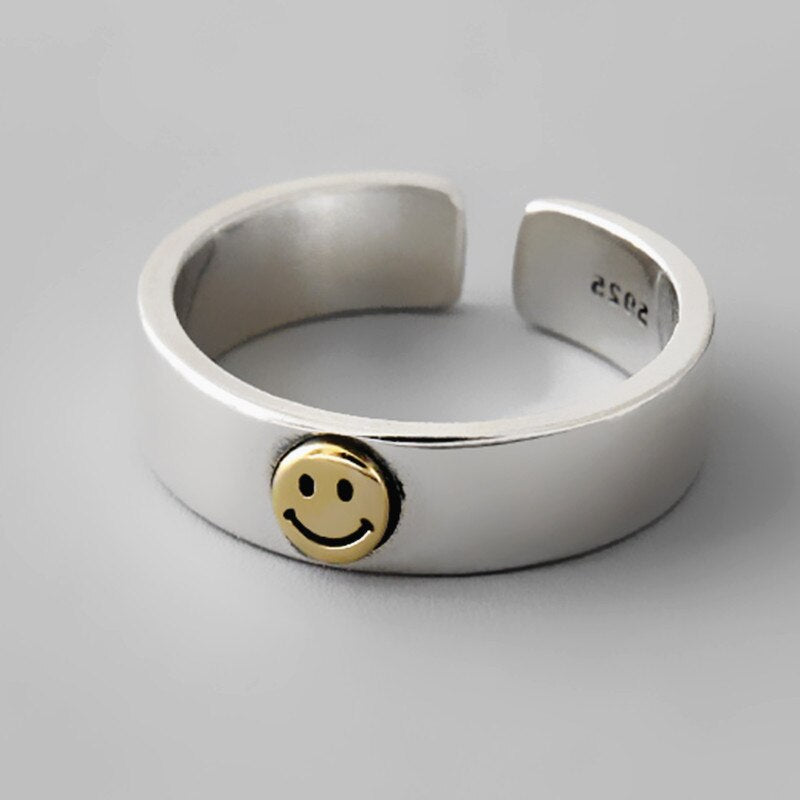 925 Sterling Silver Vintage Smiling Face Rings
