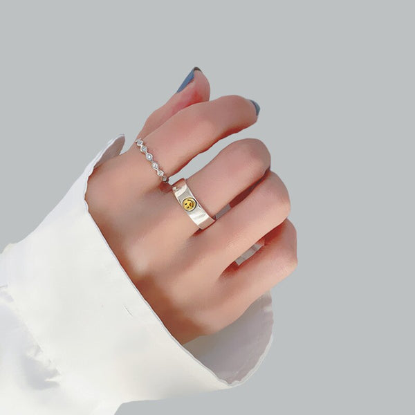 Anillos vintage de plata de ley 925 con cara sonriente