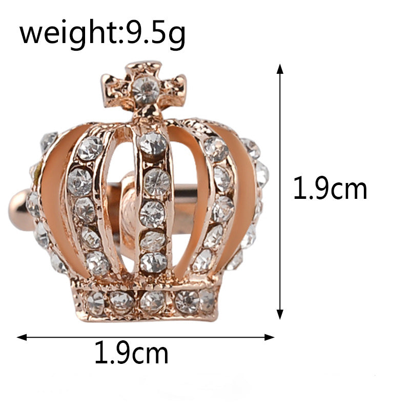 Full Rhinestones Crown French Crystal Mens Cufflinks