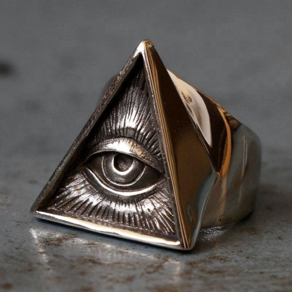 Mens Stainless Steel Biker Ring Skull Silver Color Freemason Illuminati Triangle Masonic Rings