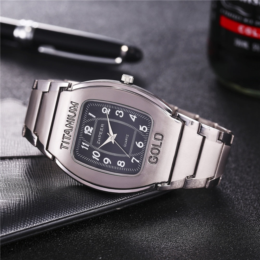 wine barrel square titanium gold business leisure Quartz Wrist Watch