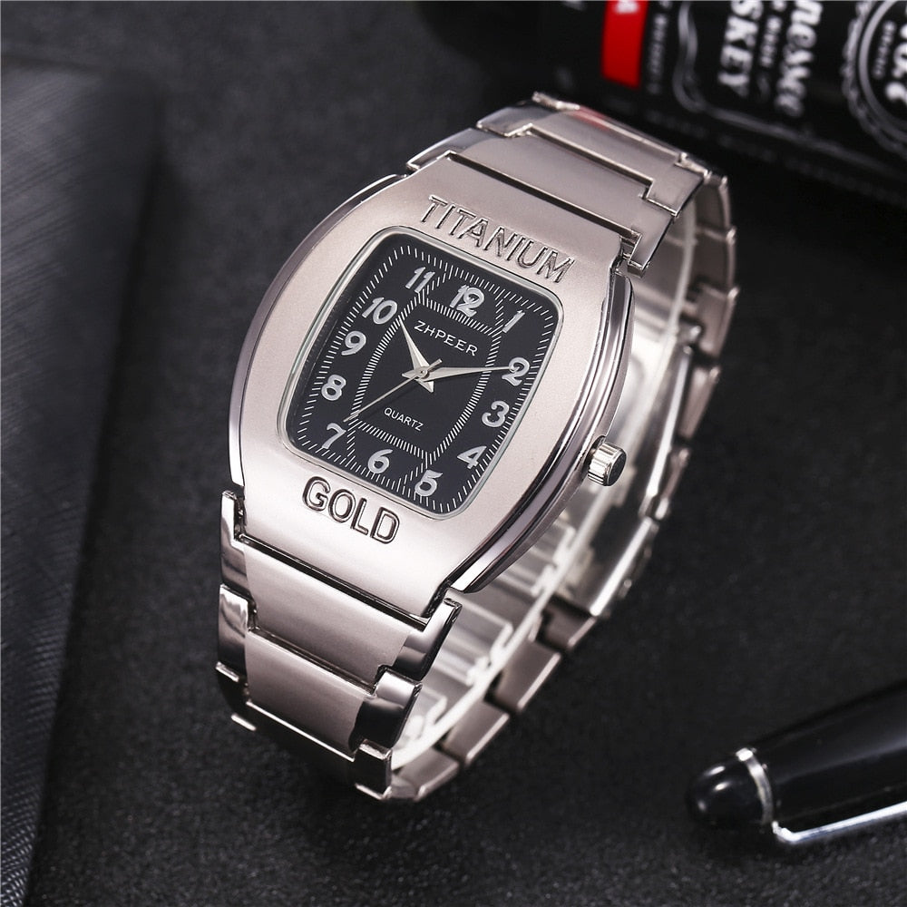 wine barrel square titanium gold business leisure Quartz Wrist Watch