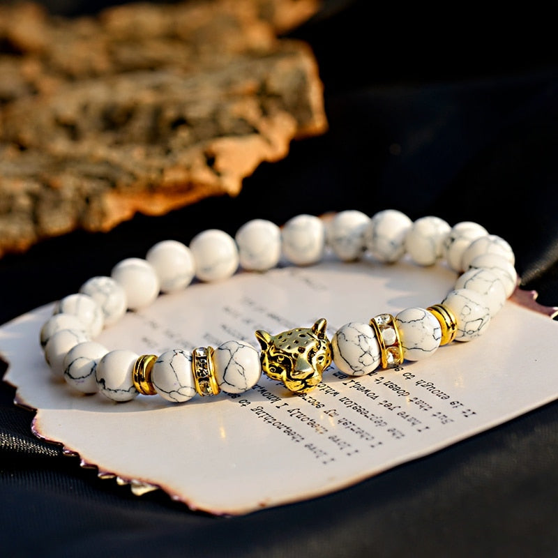 Trendy White Turquoises Stone Charm Bracelet Men
