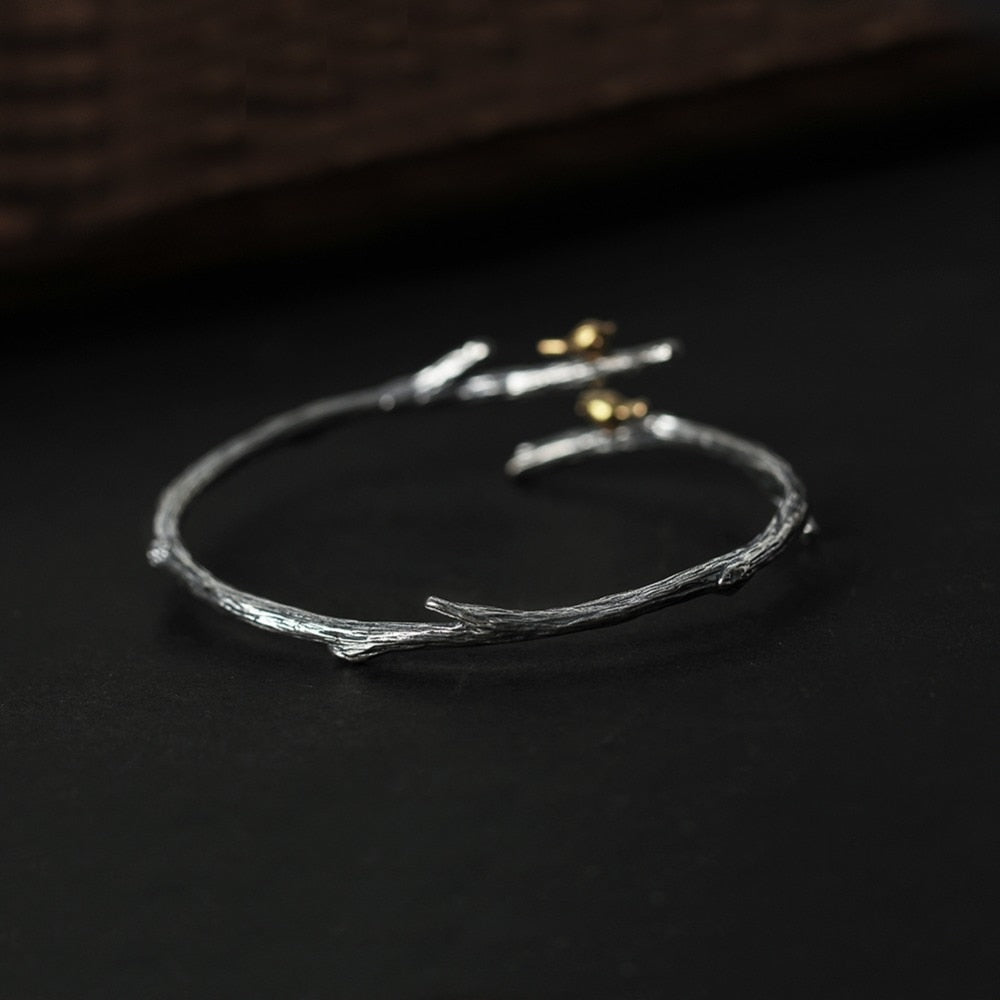 925 Sterling Silver Bird on Branch Adjustable  Bangle for Women