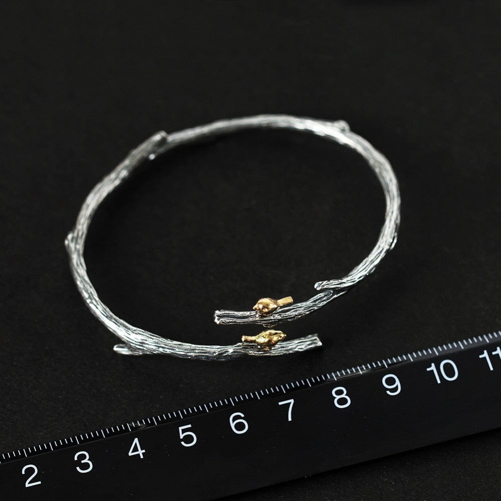 925 Sterling Silver Bird on Branch Adjustable  Bangle for Women