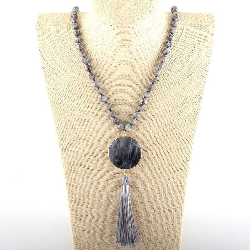 Fashion Bohemian Long Knotted Matching Stone Links Tassel Necklaces