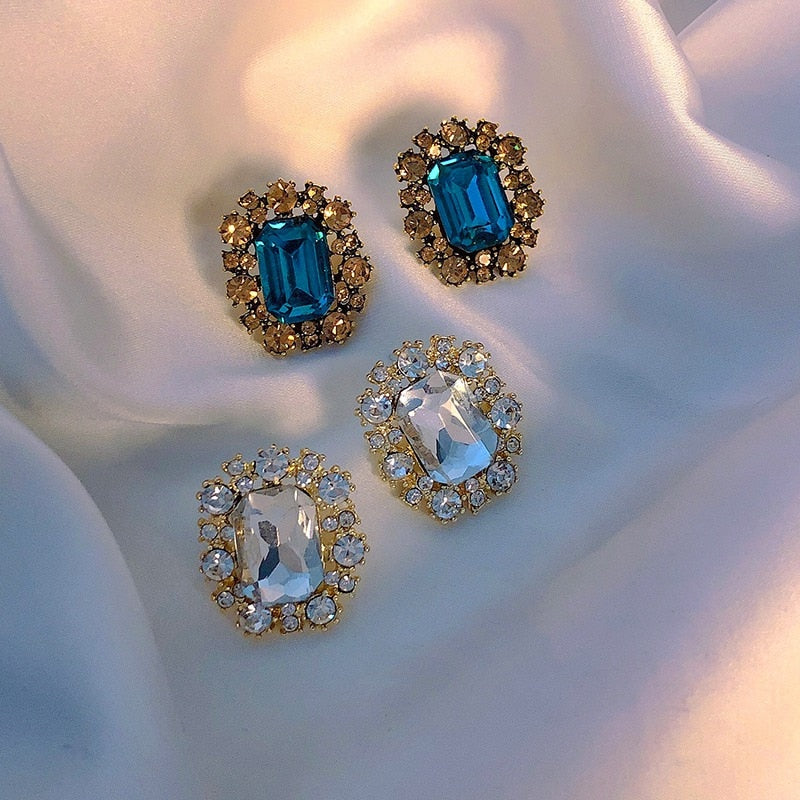 Fashion Vintage Square Crystal Stud Earrings