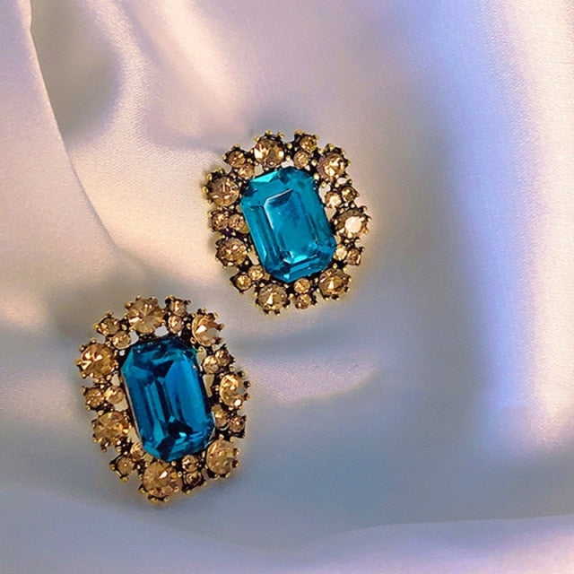 Fashion Vintage Square Crystal Stud Earrings