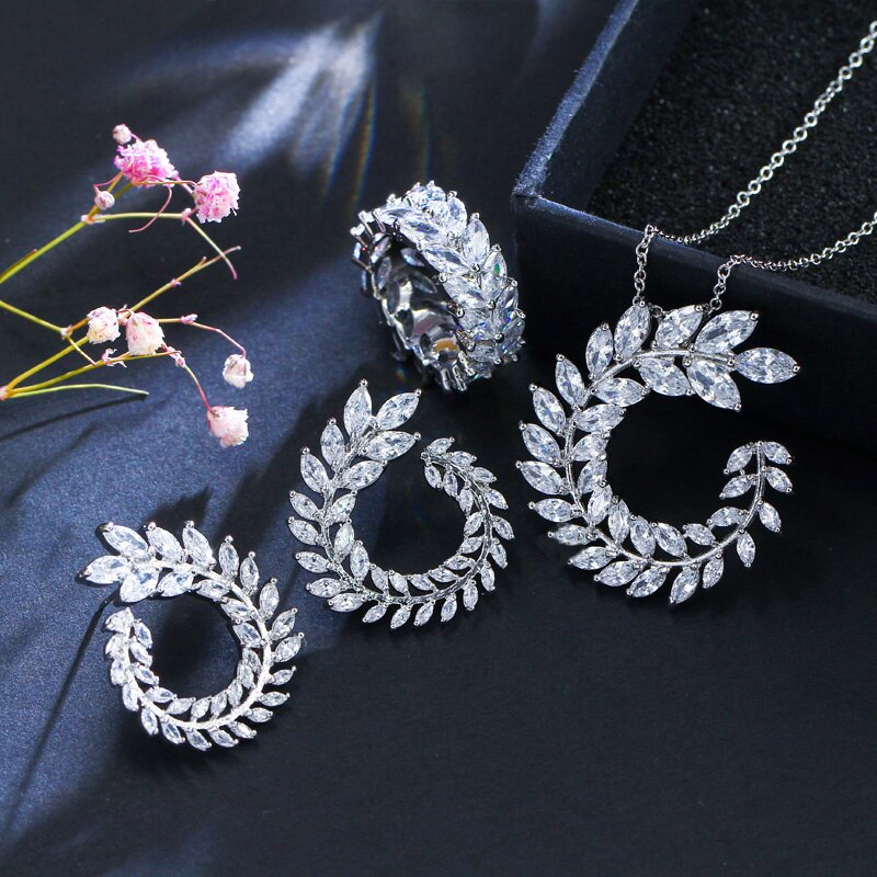 Zircons 4 Pcs CZ Necklace Earring Bracelet and Ring Sets