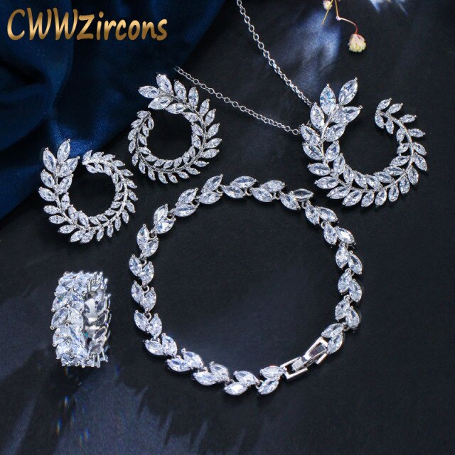 Zircons 4 Pcs CZ Necklace Earring Bracelet and Ring Sets
