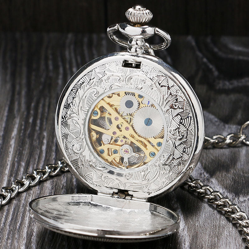 Vintage Silver Roman Number Mechanical Pocket Watch
