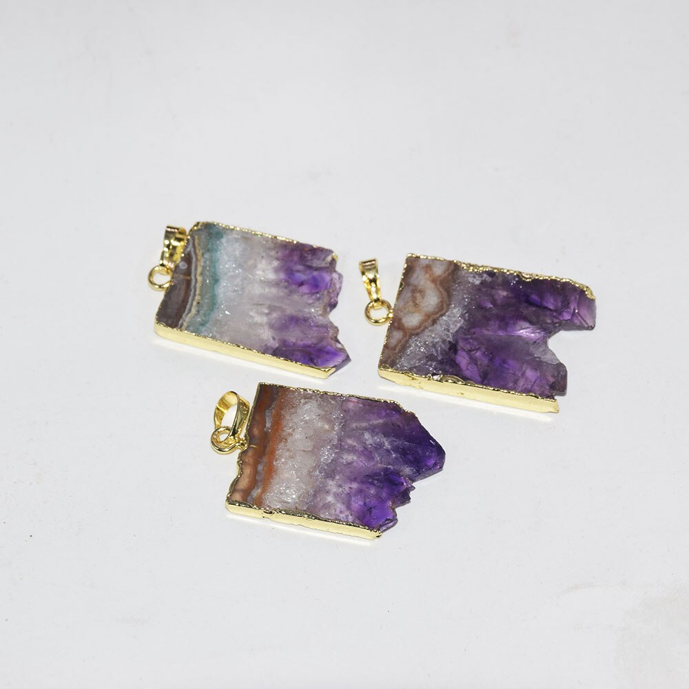 raw slab purple crystal quartz rectangle pendant 1pcs