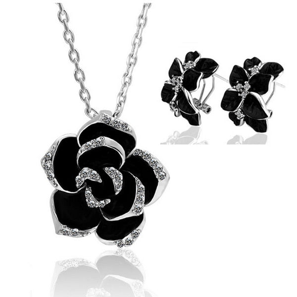 Rose Gold Color Black Painting Bridal Jewelry Sets