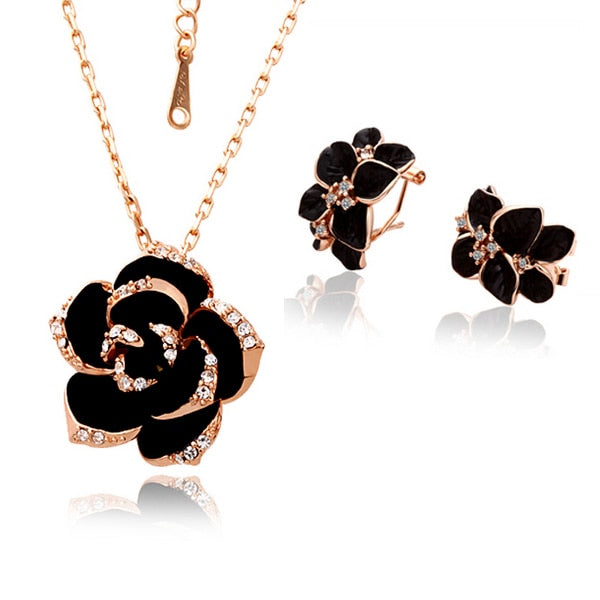 Rose Gold Color Black Painting Bridal Jewelry Sets