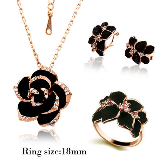 Rose Gold Color Black Painting Bridal Jewelry Sets