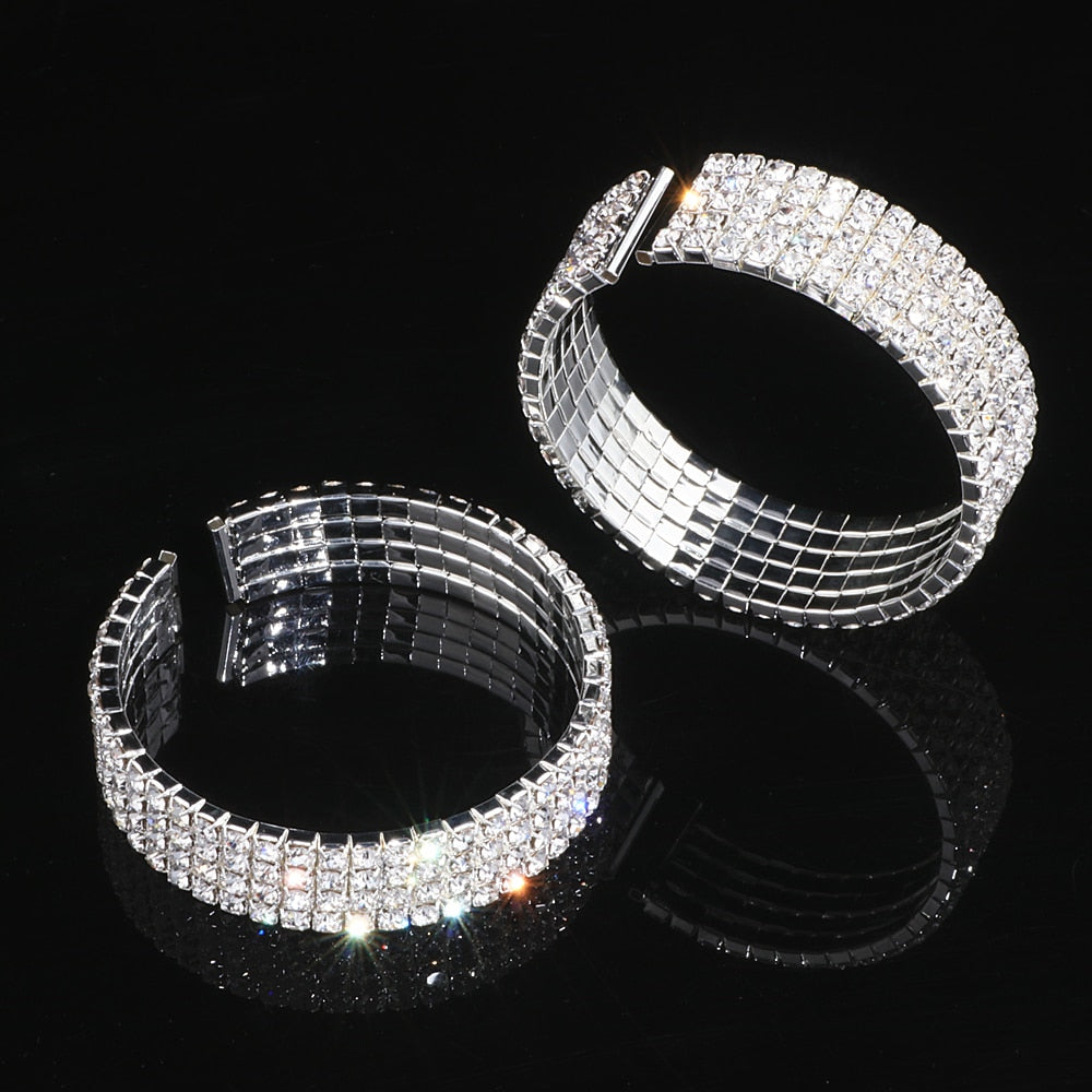 African Rhinestone Wedding Necklace Earrings Bracelet Sets